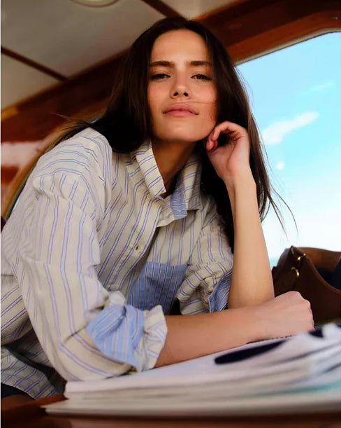 Cartolina Penelope Button Front Shirt in Banana Stripe