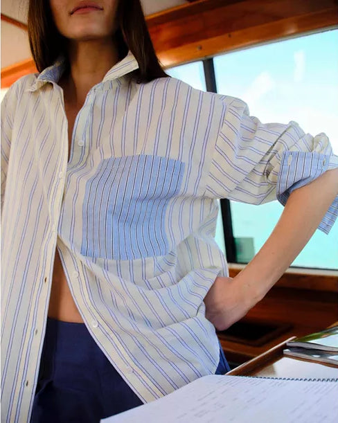 Cartolina Penelope Button Front Shirt in Banana Stripe