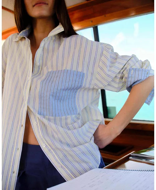 Cartolina Penelope Button Front Shirt in Banana Stripe