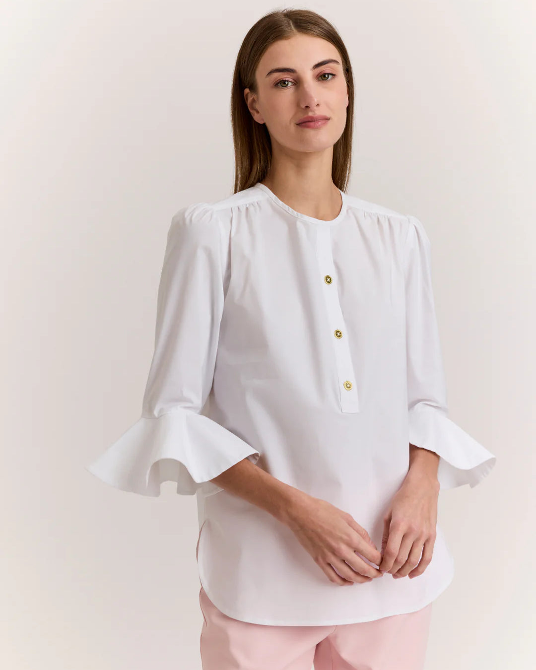 Hinson Wu 3/4 Sleeve Florence Shirt in White