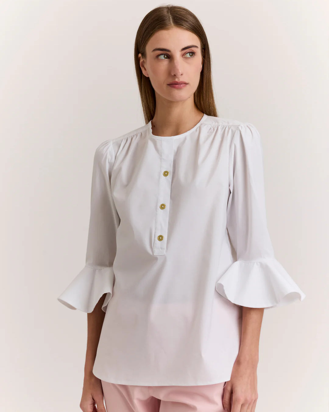 Hinson Wu 3/4 Sleeve Florence Shirt in White