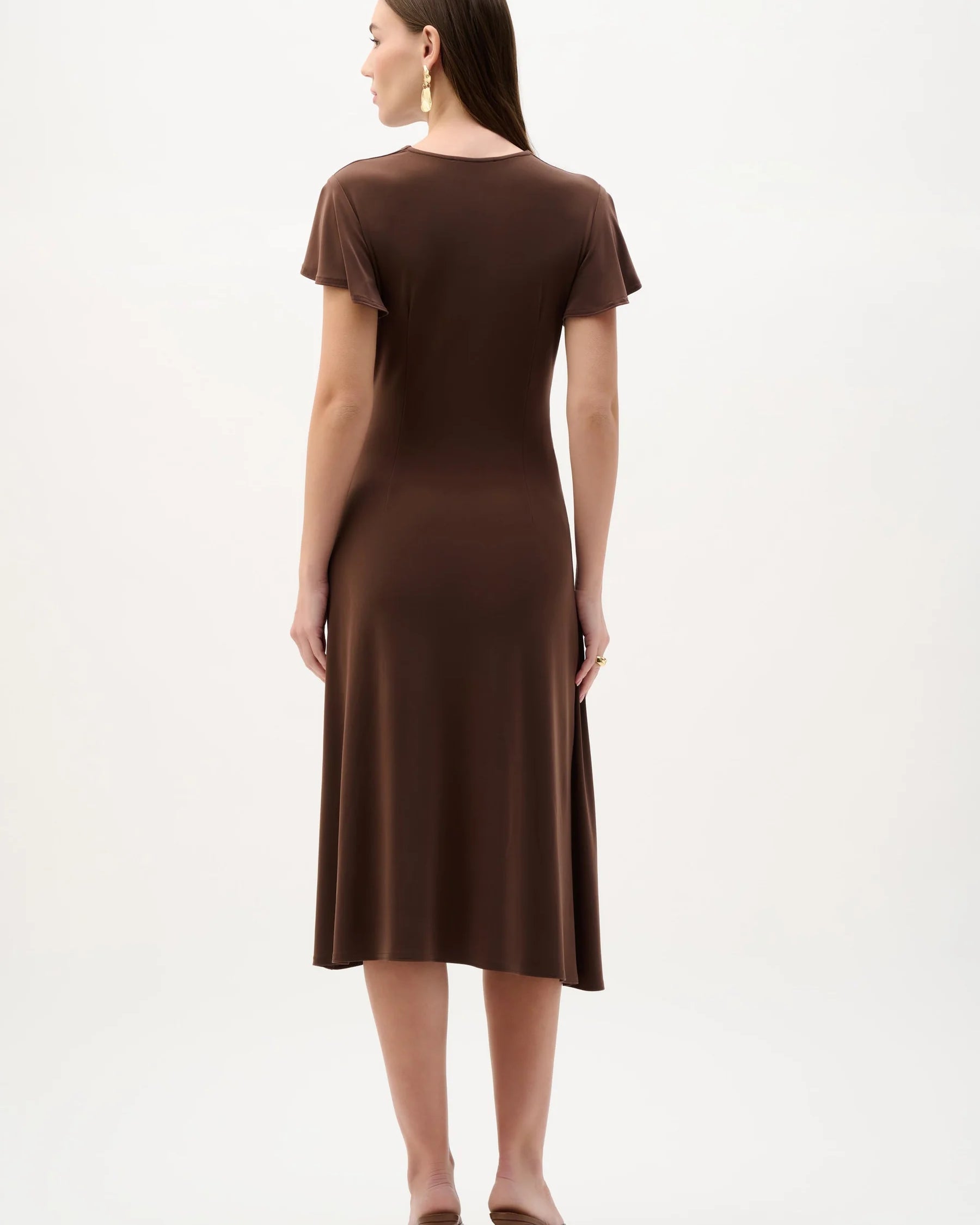Joseph Ribkoff Flutter Sleeve Midi Dress in Mahogany