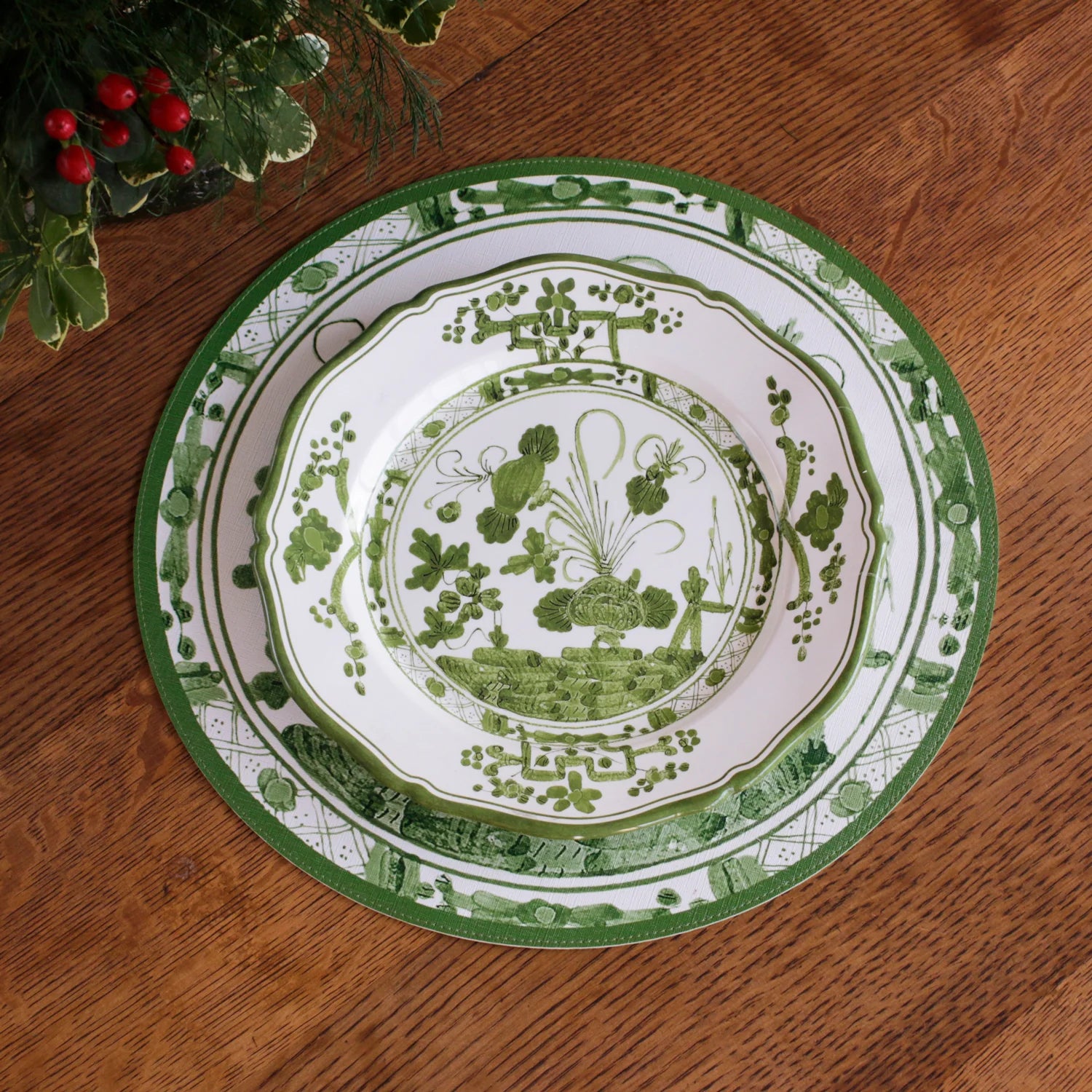 Beatriz Ball VIDA Faenza 11" Dinner Plate Set of 4 in White and Green