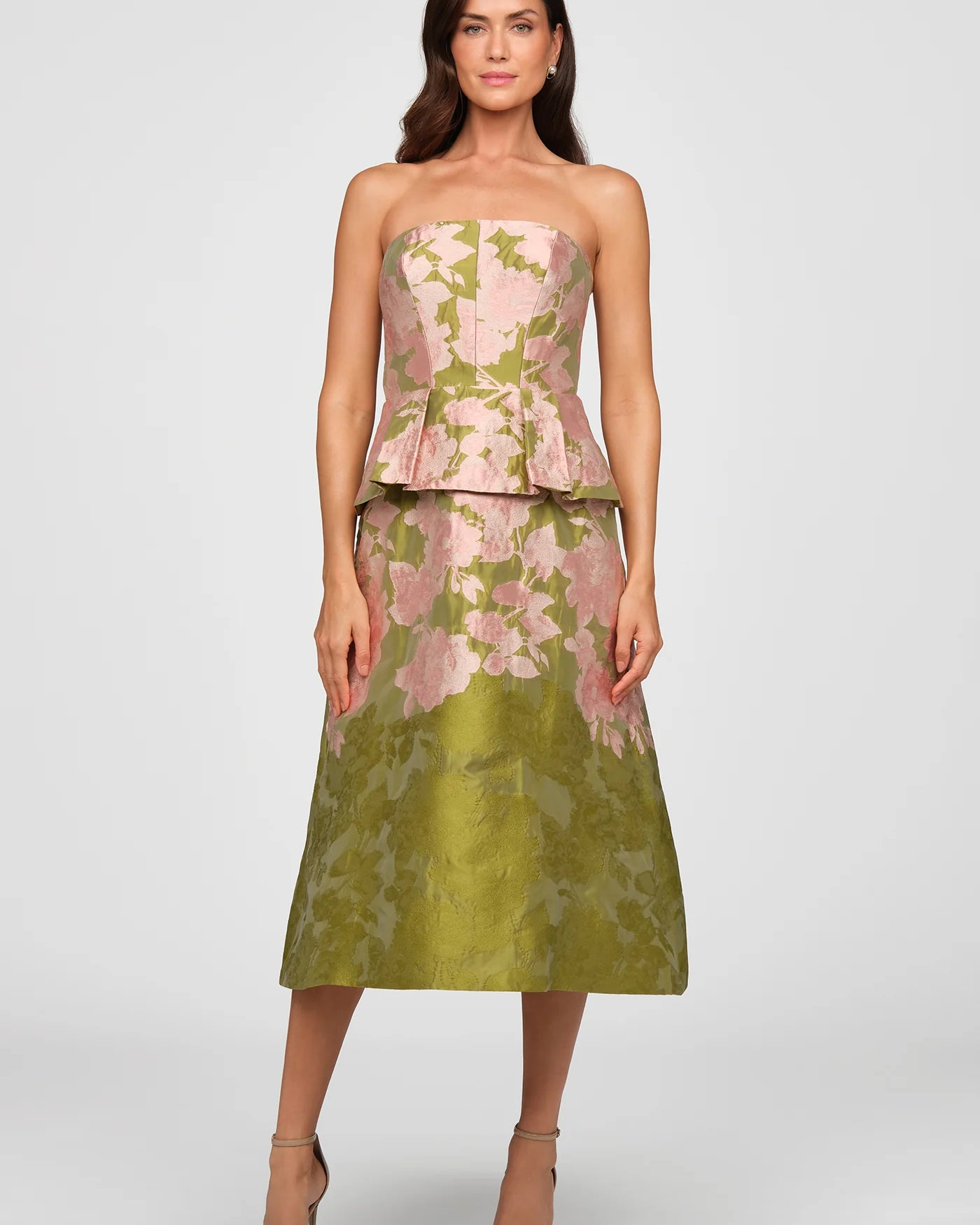 Kay Unger Imogen Tea Length Dress in Lime Multi