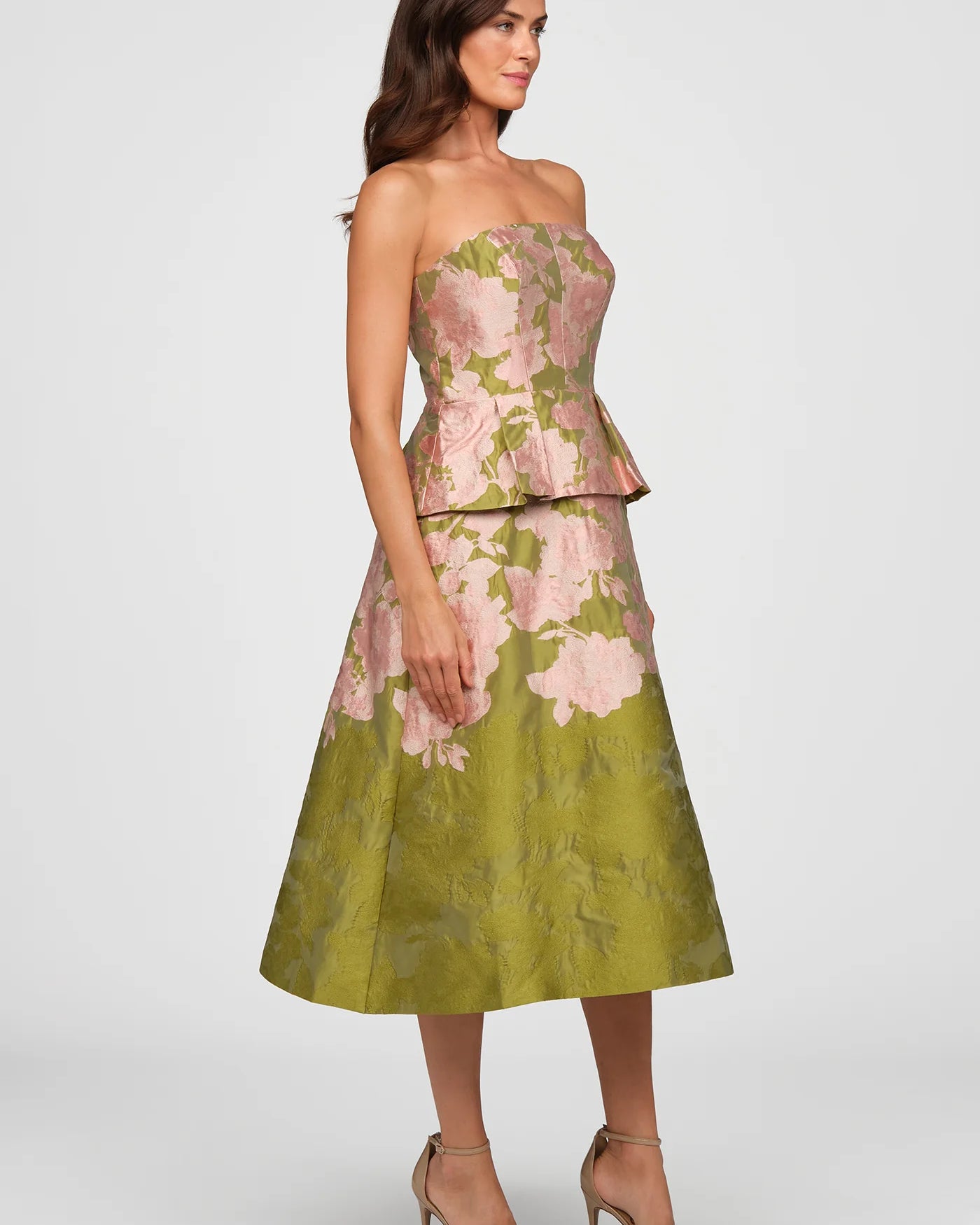 Kay Unger Imogen Tea Length Dress in Lime Multi