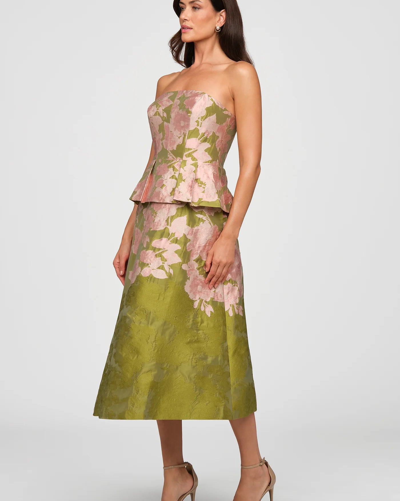 Kay Unger Imogen Tea Length Dress in Lime Multi