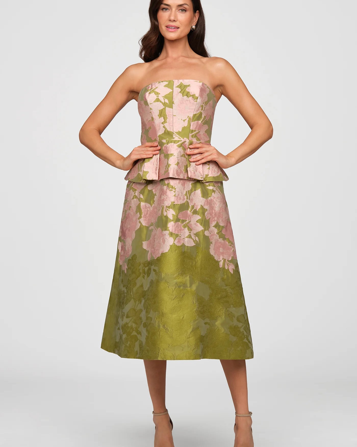 Kay Unger Imogen Tea Length Dress in Lime Multi