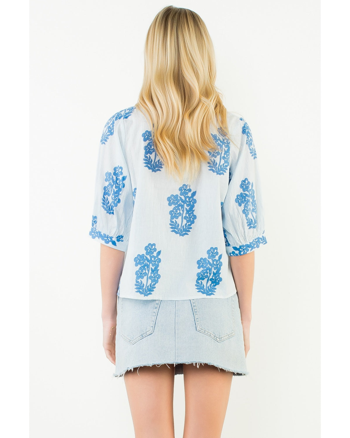 THML Flower Patterned Blouse in Light Blue