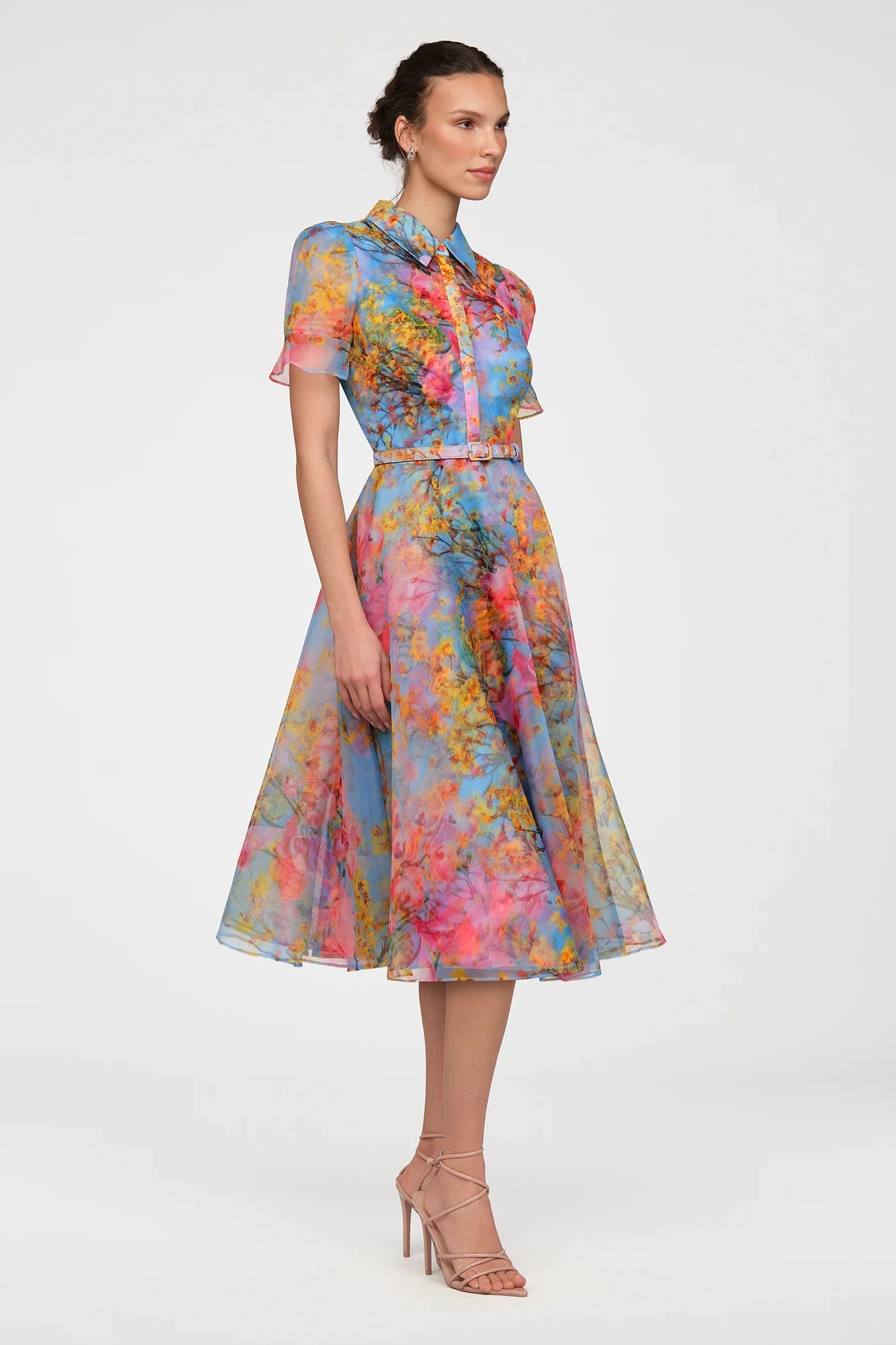 Theia Marcel Organza Shirt Dress in Whisper Blue Zen in Blue