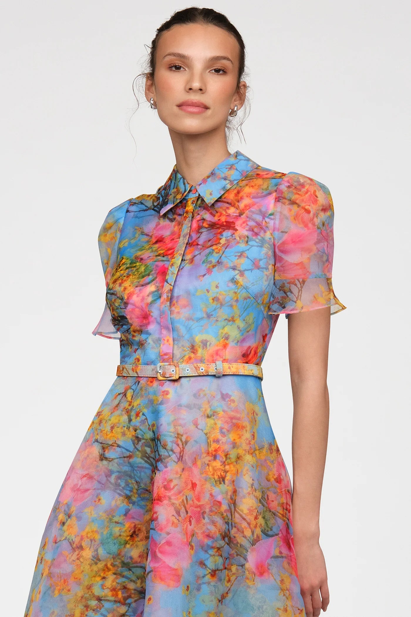 Theia Marcel Organza Shirt Dress in Whisper Blue Zen in Blue