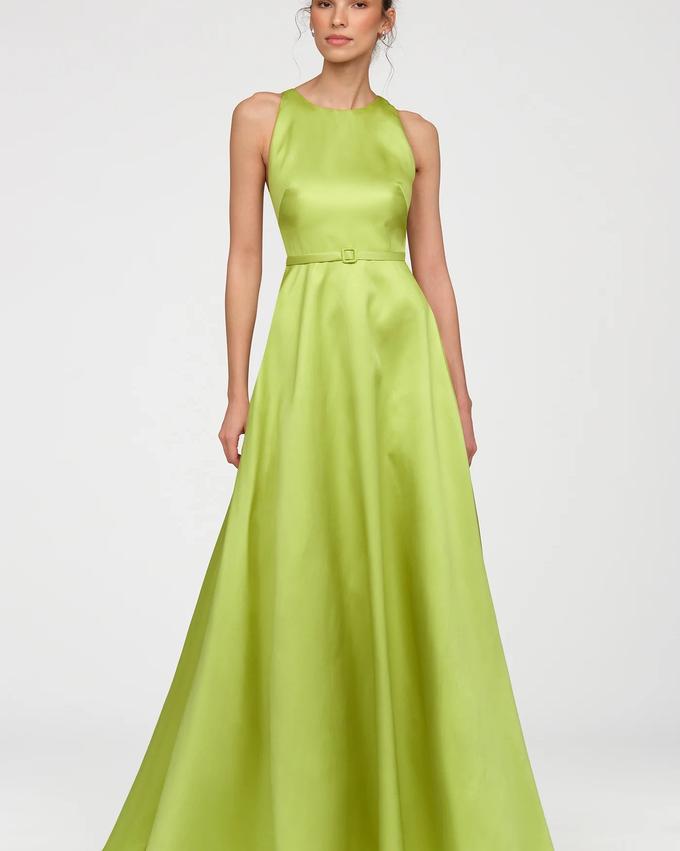 Theia Minta Mikado Halter Gown in Herbal Drift