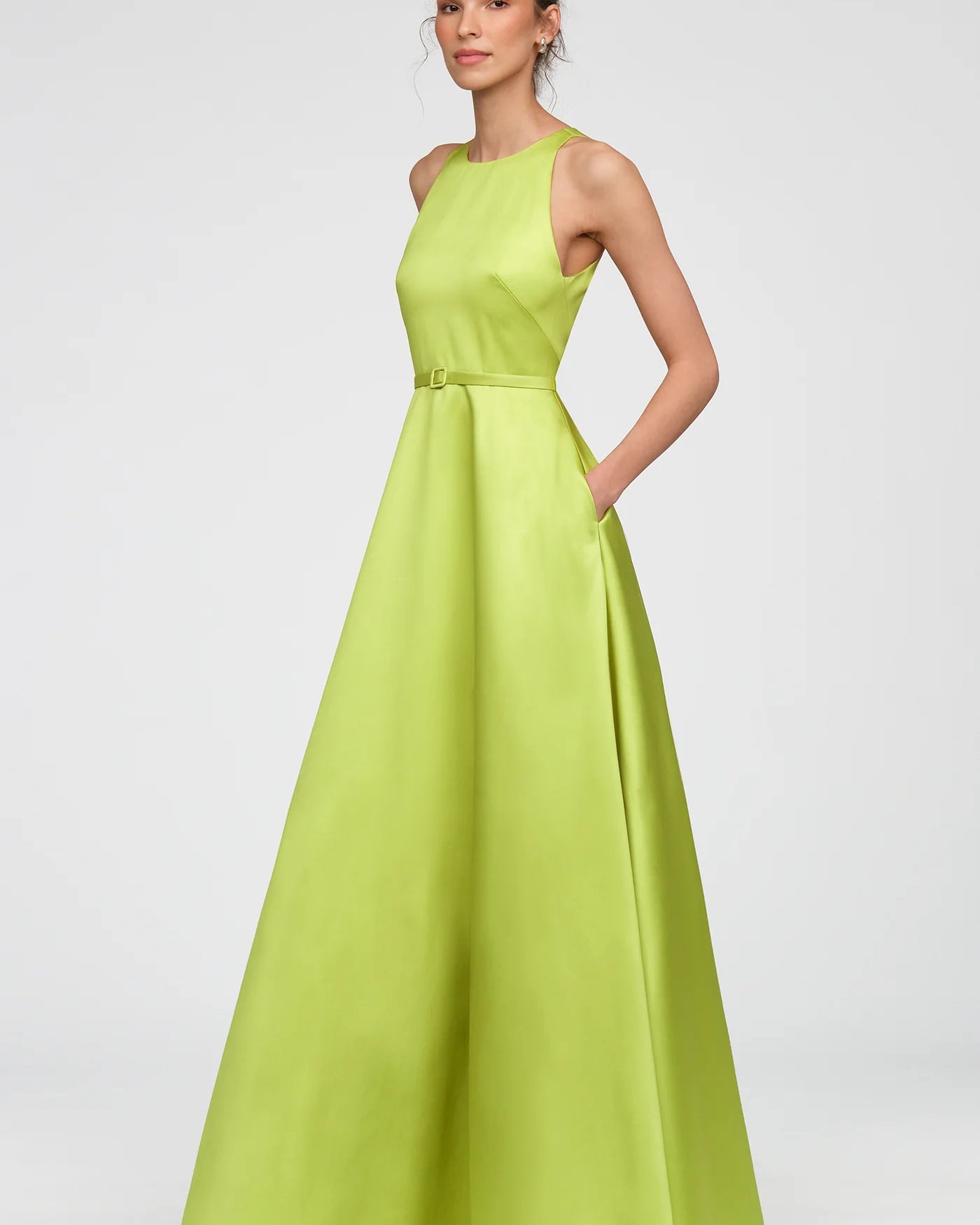 Theia Minta Mikado Halter Gown in Herbal Drift