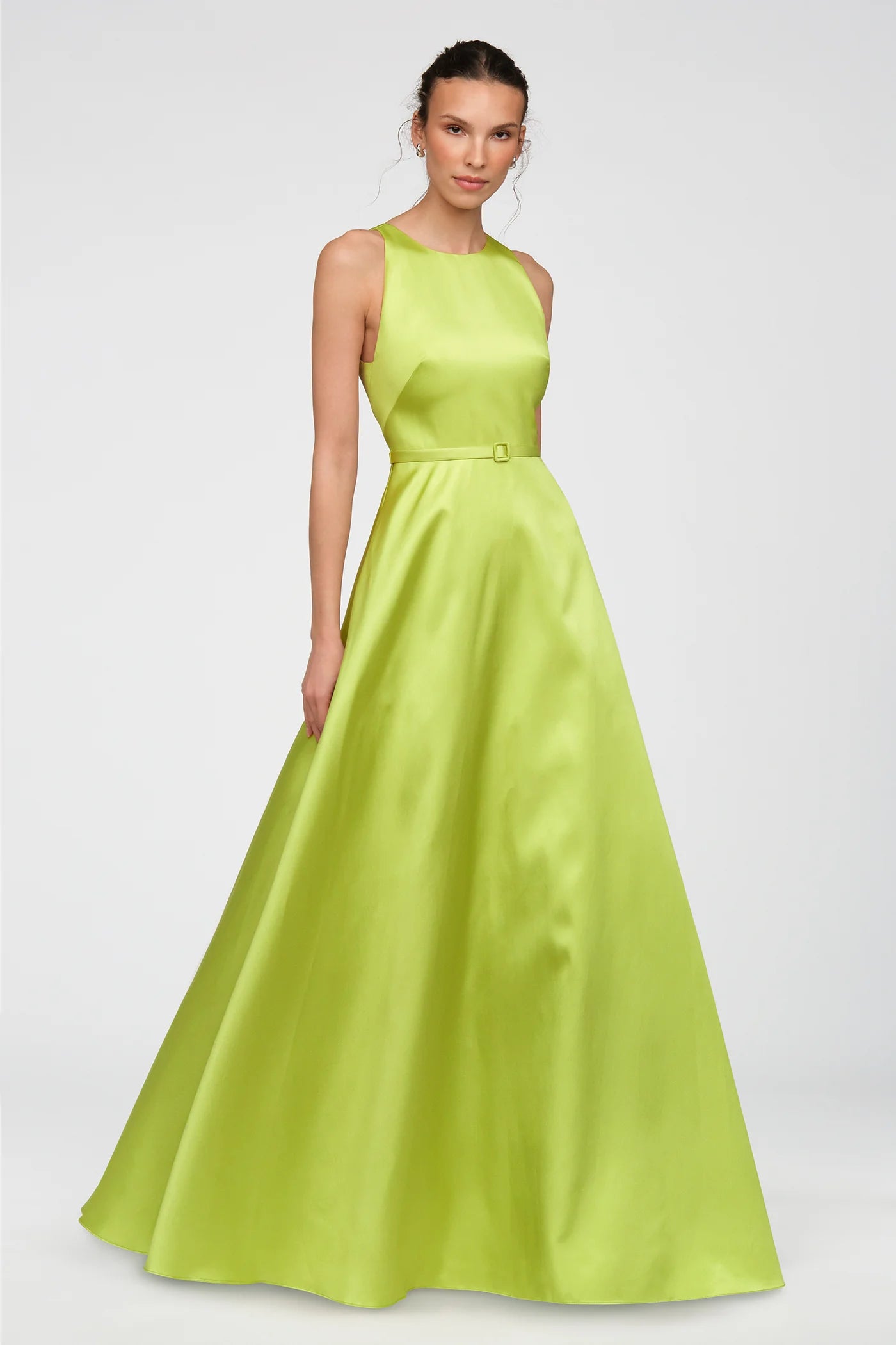 Theia Minta Mikado Halter Gown in Herbal Drift
