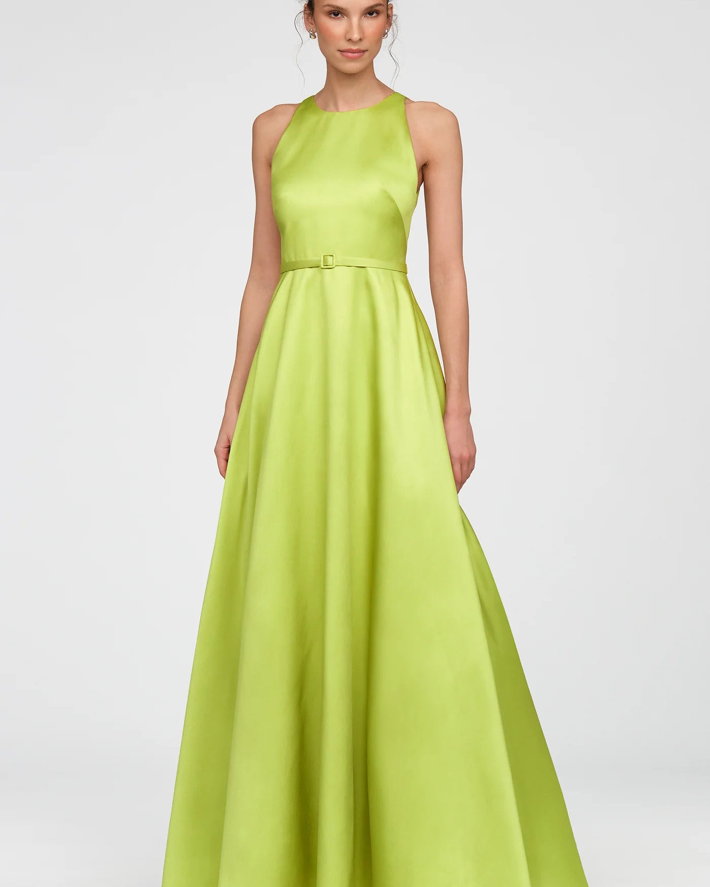 Theia Minta Mikado Halter Gown in Herbal Drift