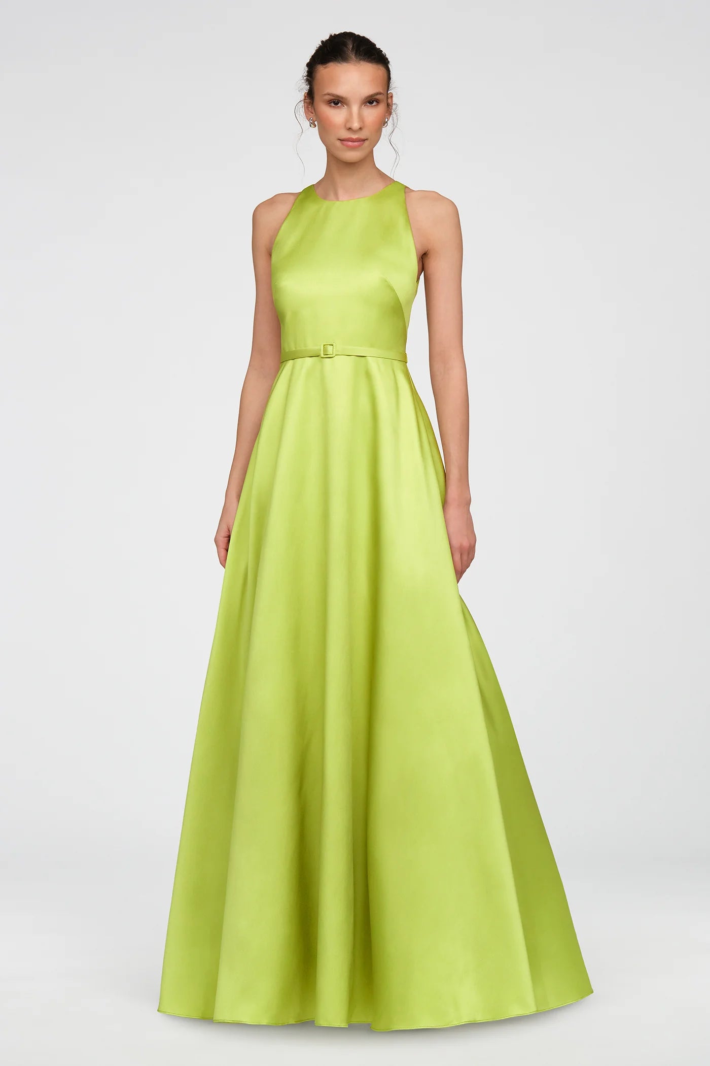 Theia Minta Mikado Halter Gown in Herbal Drift