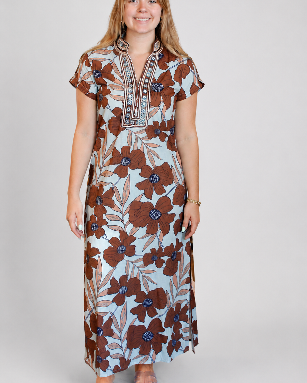 Bella Tu Lana Cap Sleeve Caftan in Poppy Cocoa