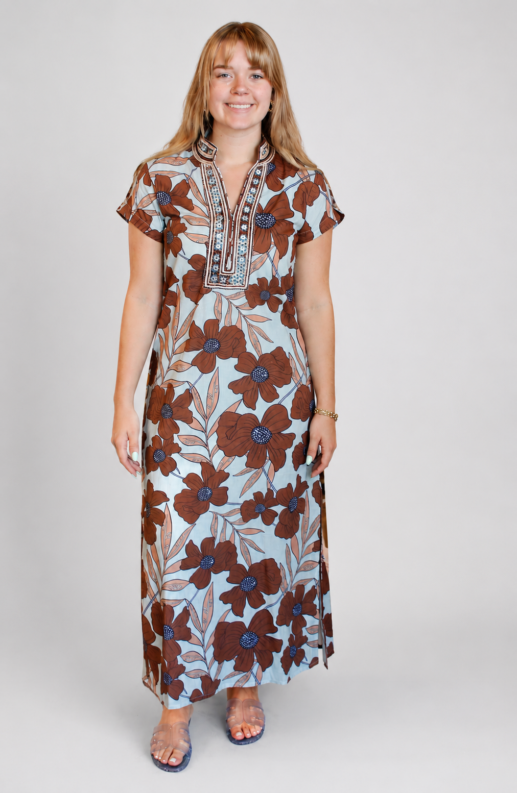 Bella Tu Lana Cap Sleeve Caftan in Poppy Cocoa
