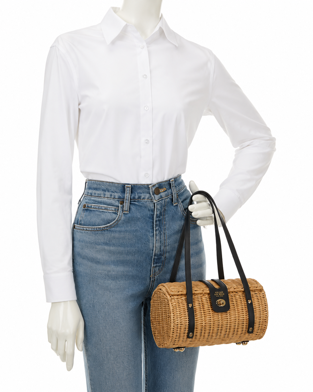 Frances Valentine Dottie Wicker Basket Bag in Navy
