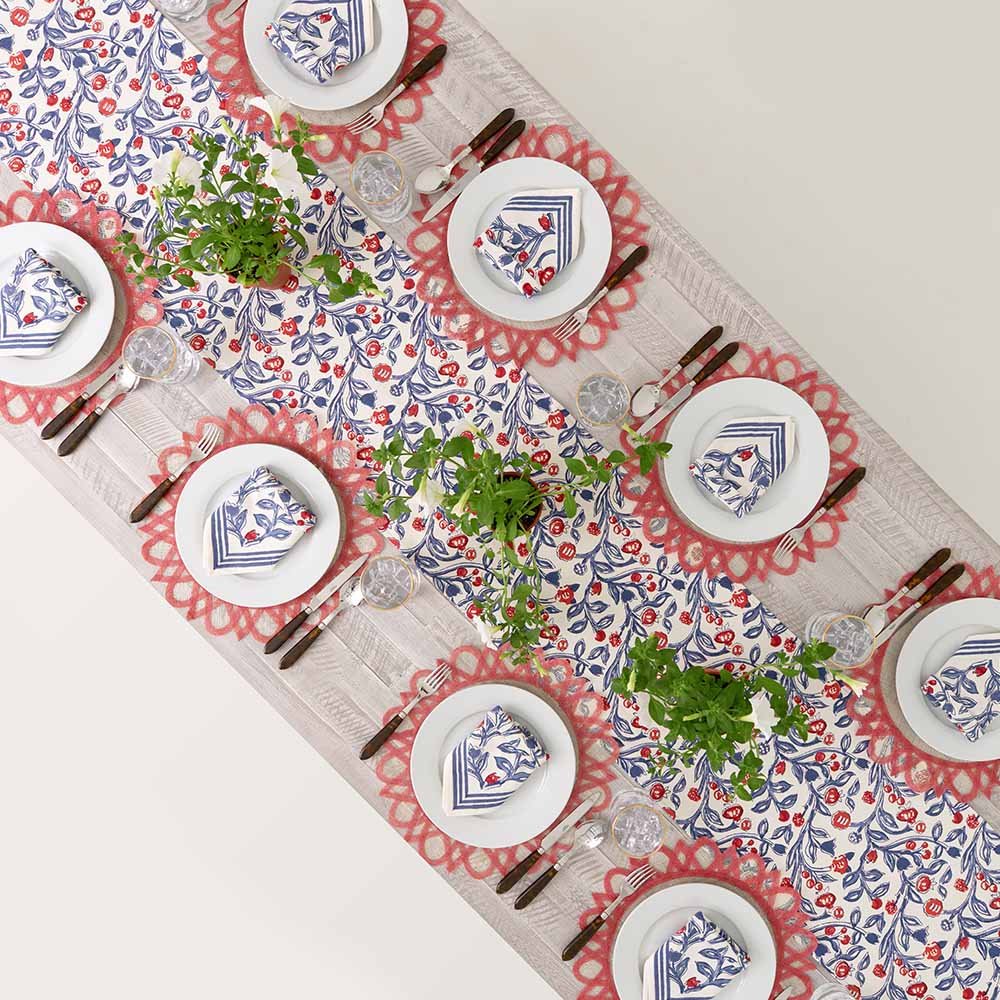 Pomegranate Emma Red & Blue Table Runner