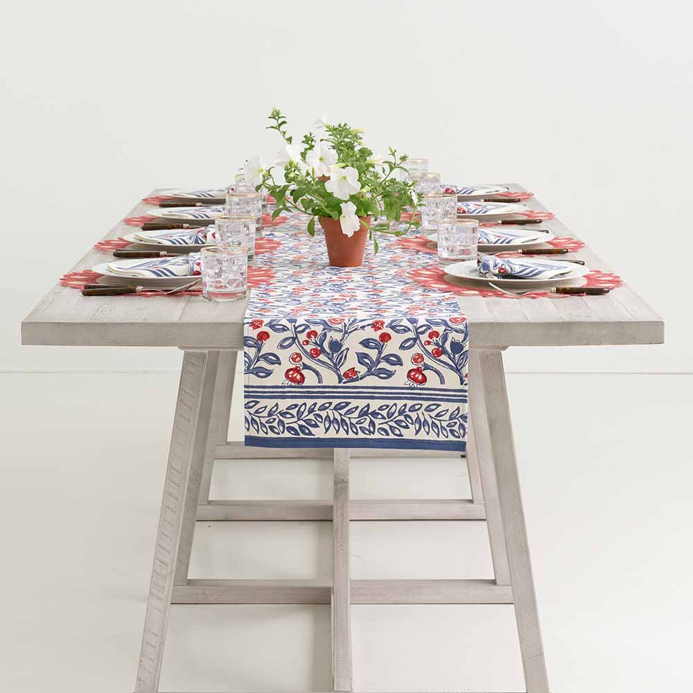 Pomegranate Emma Red & Blue Table Runner