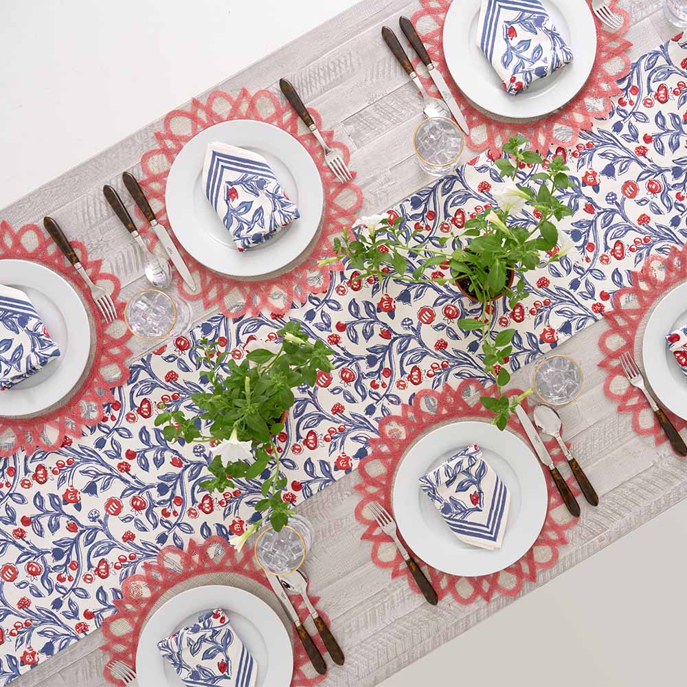 Pomegranate Emma Red & Blue Table Runner