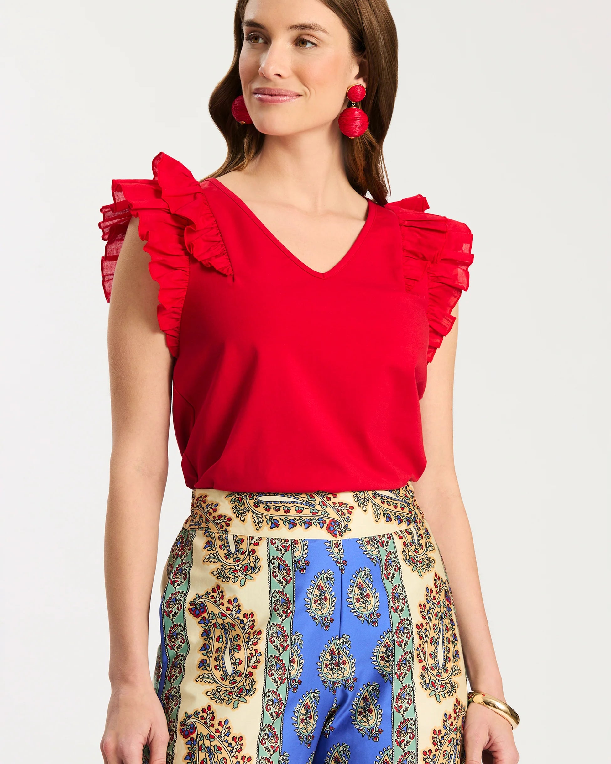 Tyler Boe Emerson Ruffle Tee in Salsa