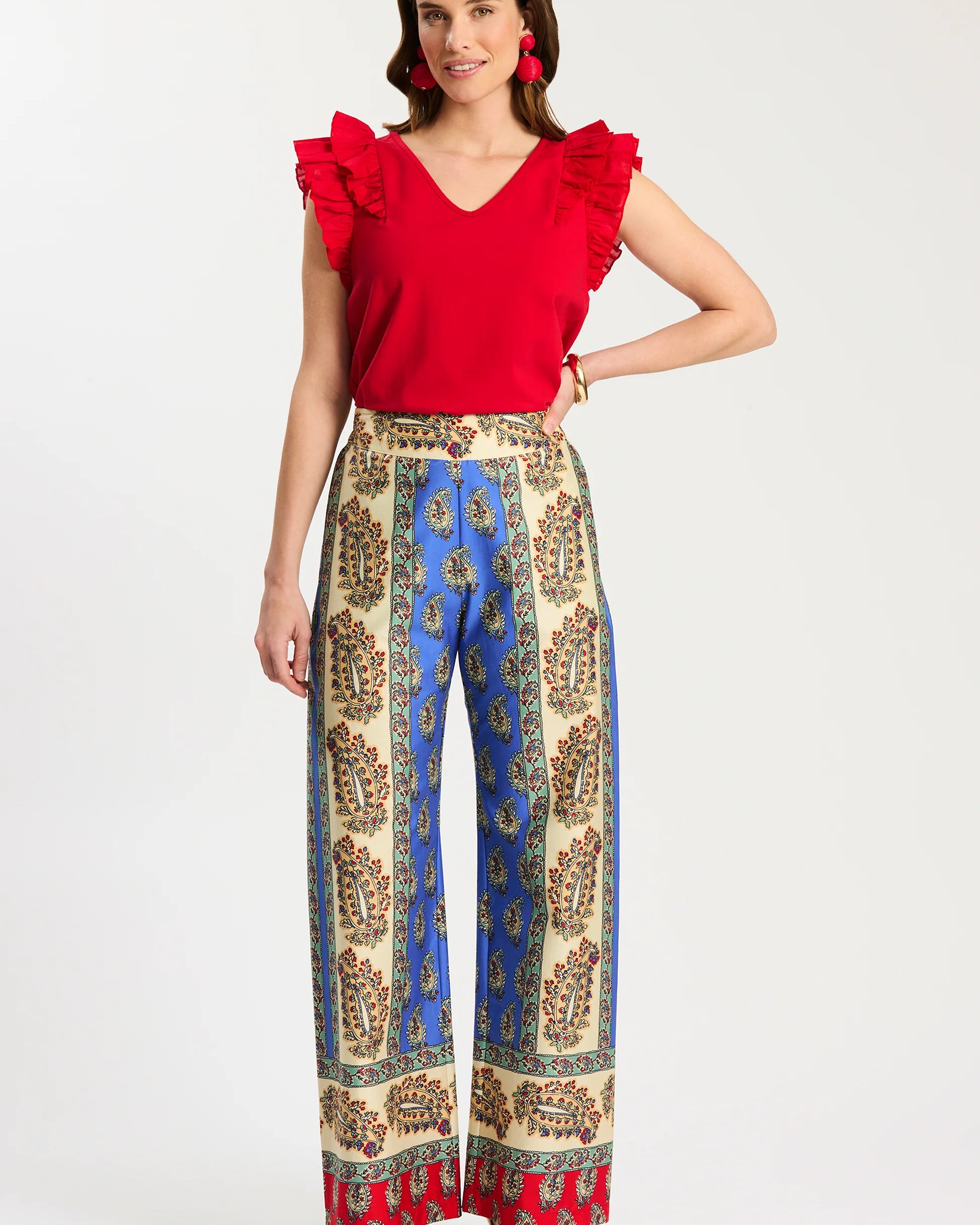 Tyler Boe Emerson Ruffle Tee in Salsa