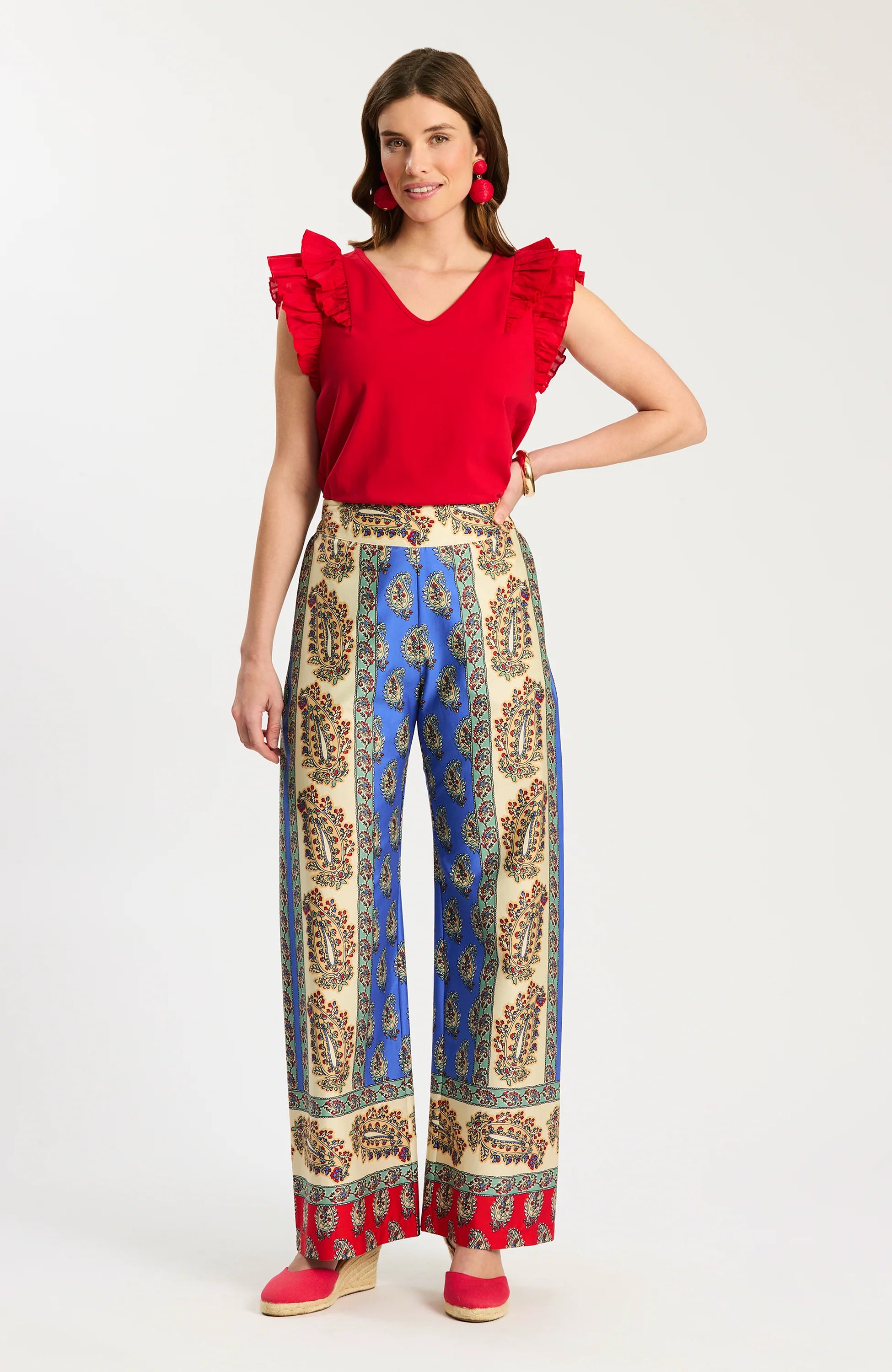 Tyler Boe Emerson Ruffle Tee in Salsa