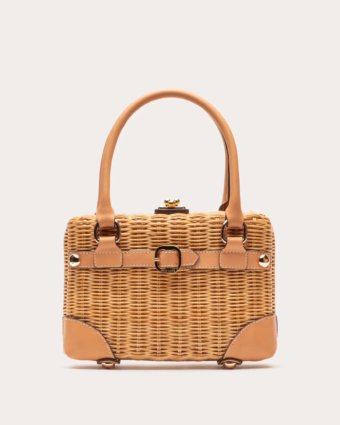 Frances Valentine Lady Basket with Buckle, Wicker with Toast Leather