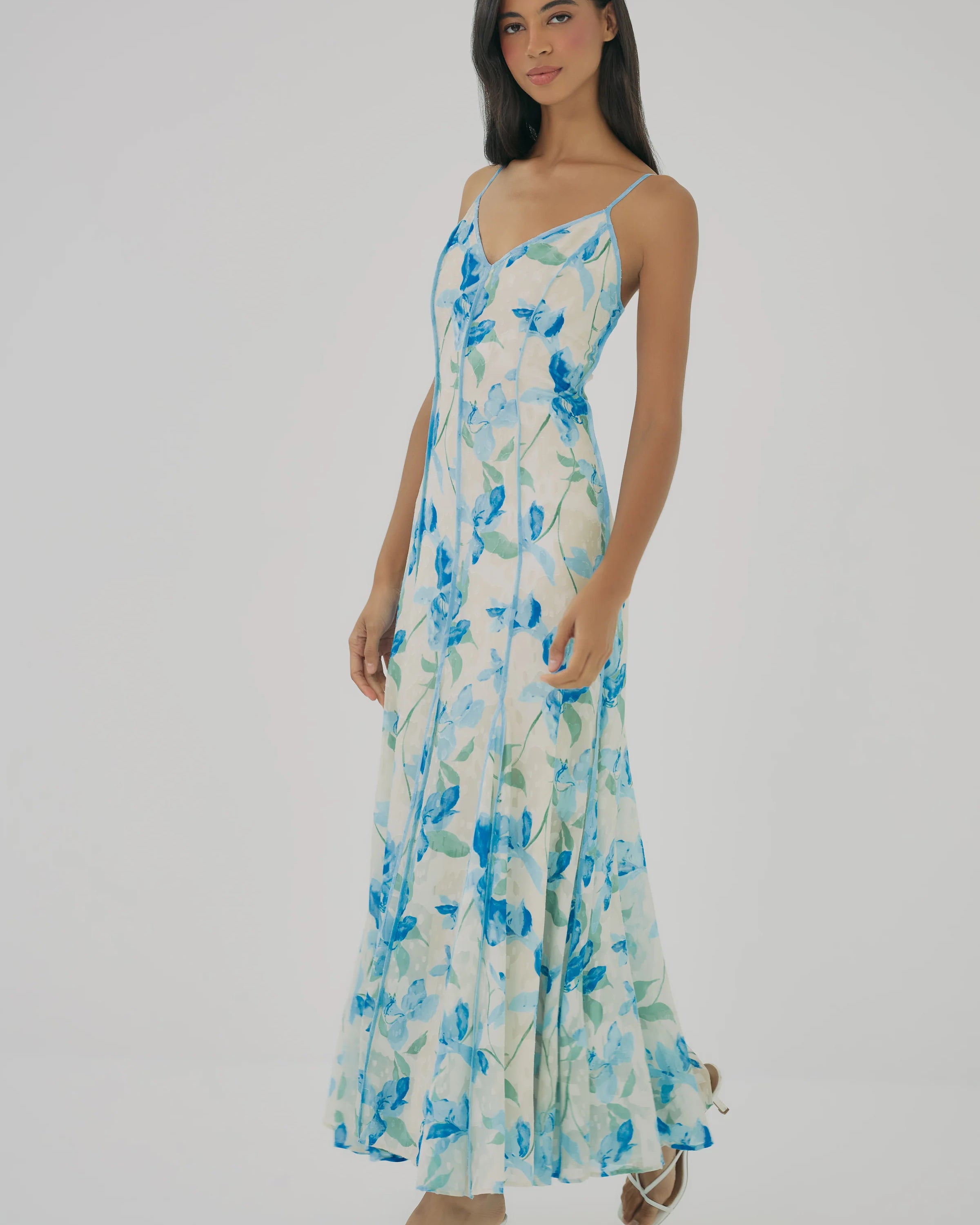 Hutch Tamsin Dress in Ivory/Sky Watercolor