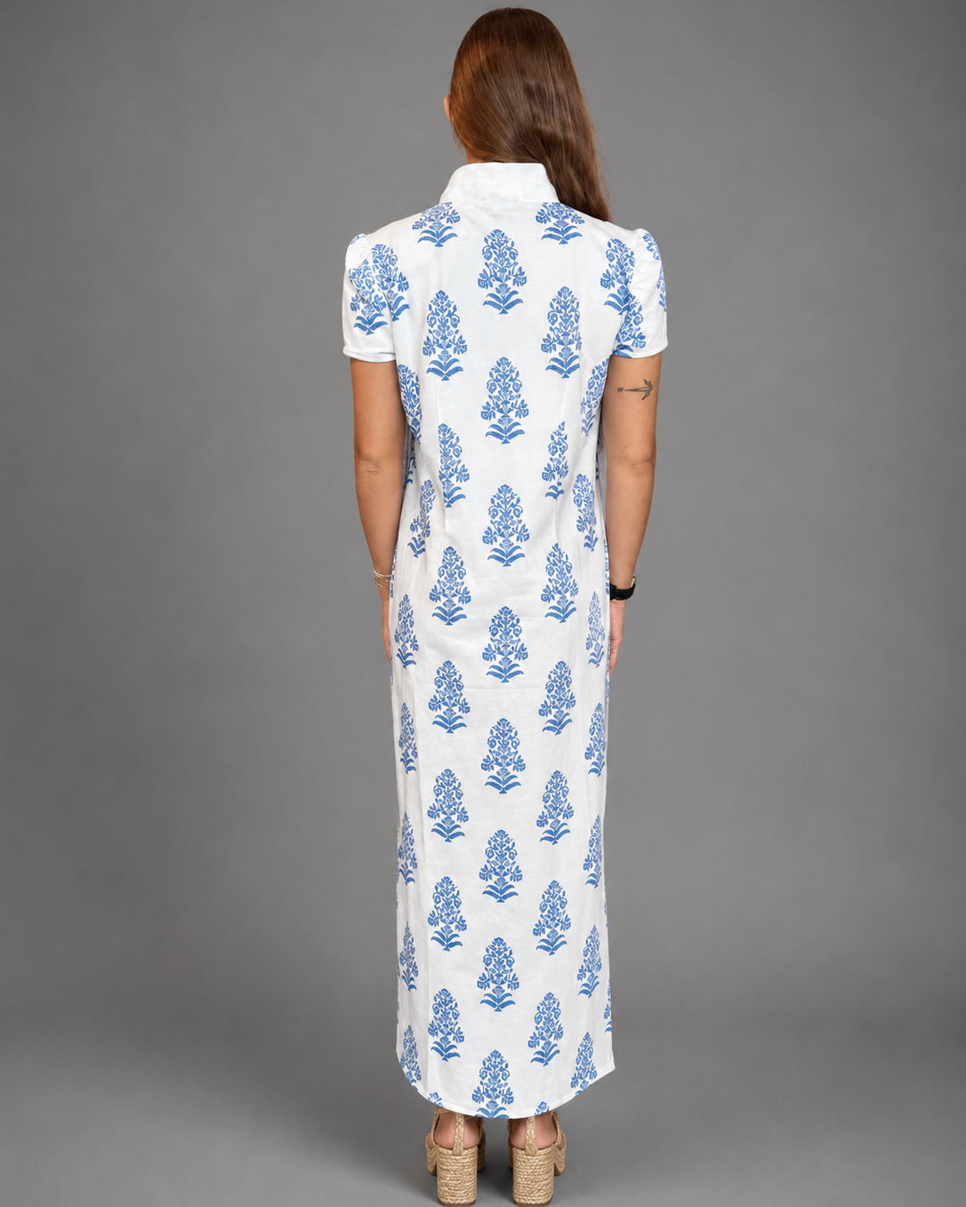 Sail To Sable Short Sleeve Classic Midi Tunic in Block Print