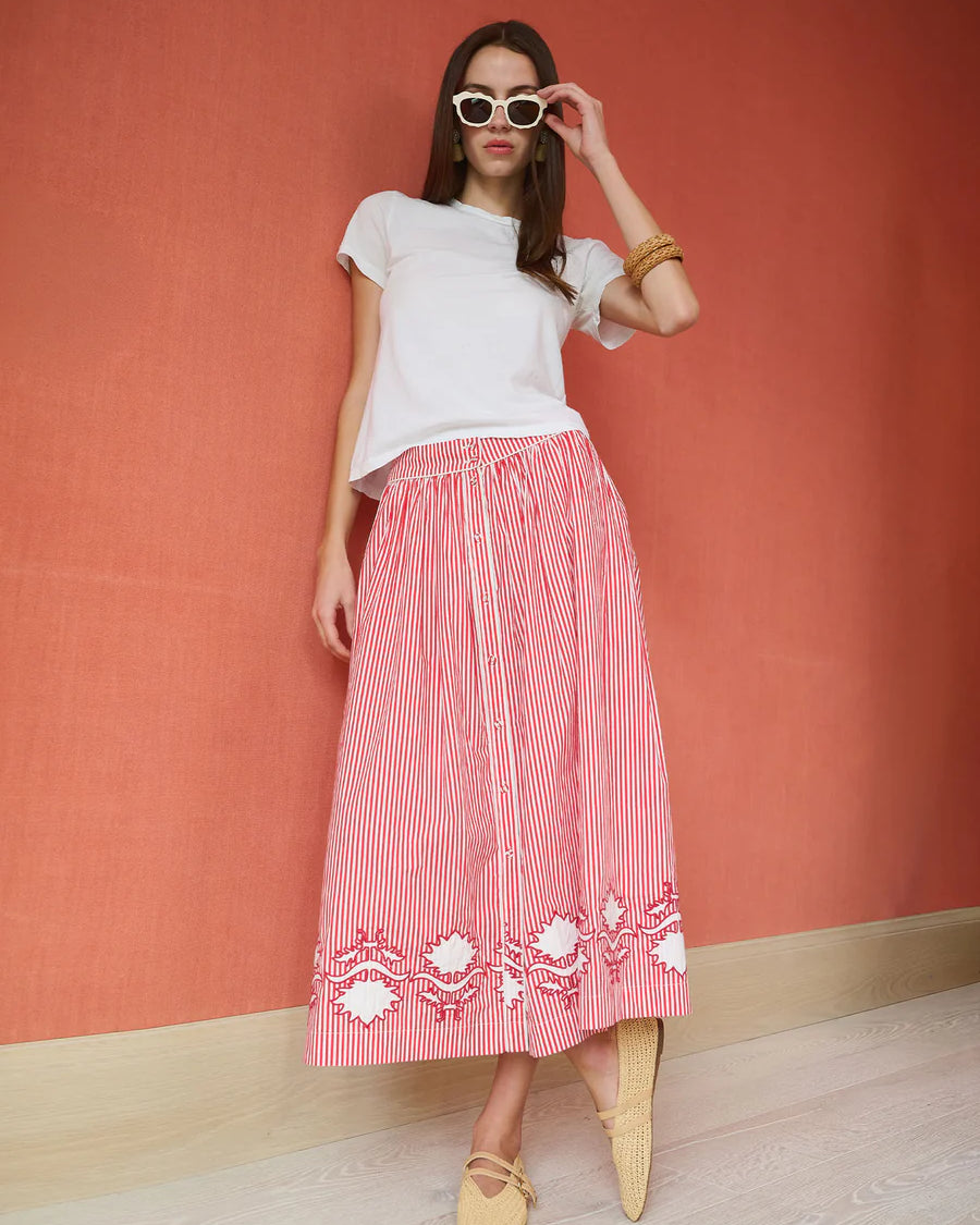 Brooks Ave Colette Midi Skirt in Red Stripe