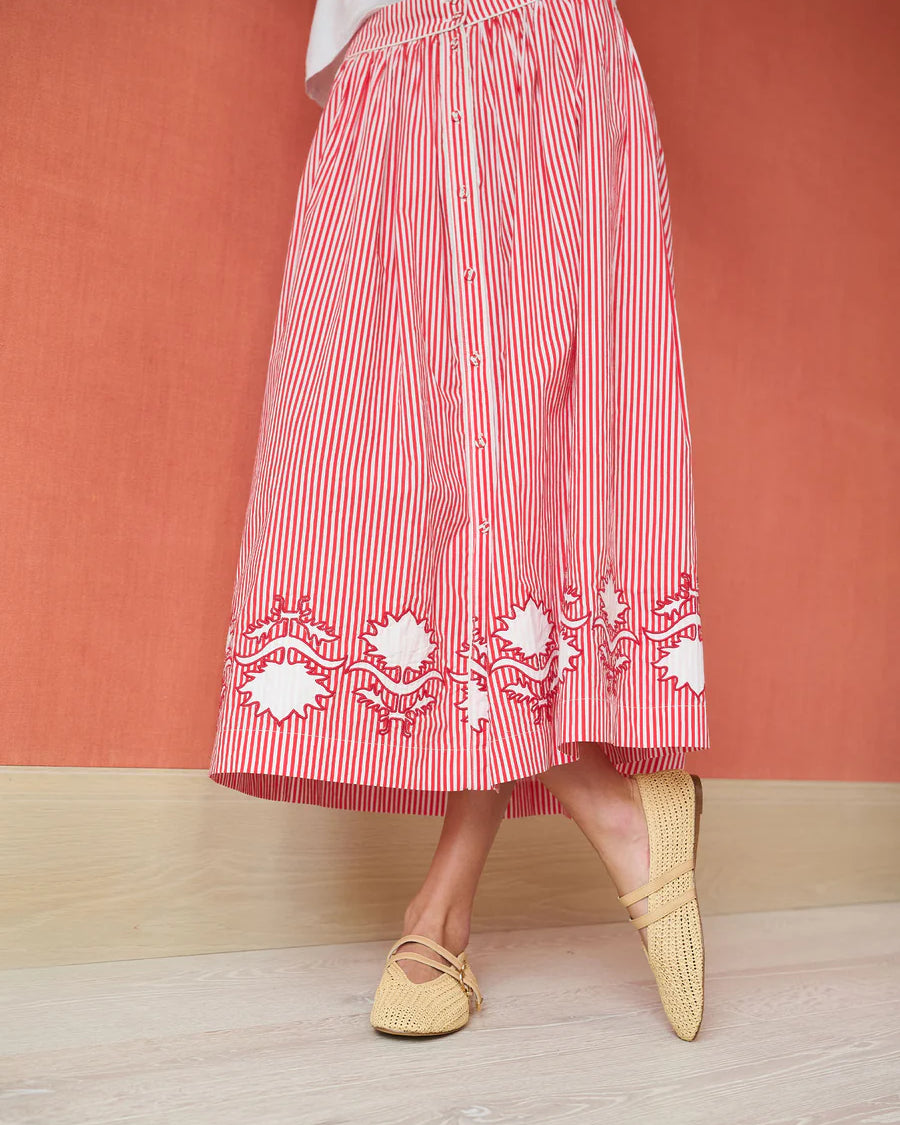 Brooks Ave Colette Midi Skirt in Red Stripe
