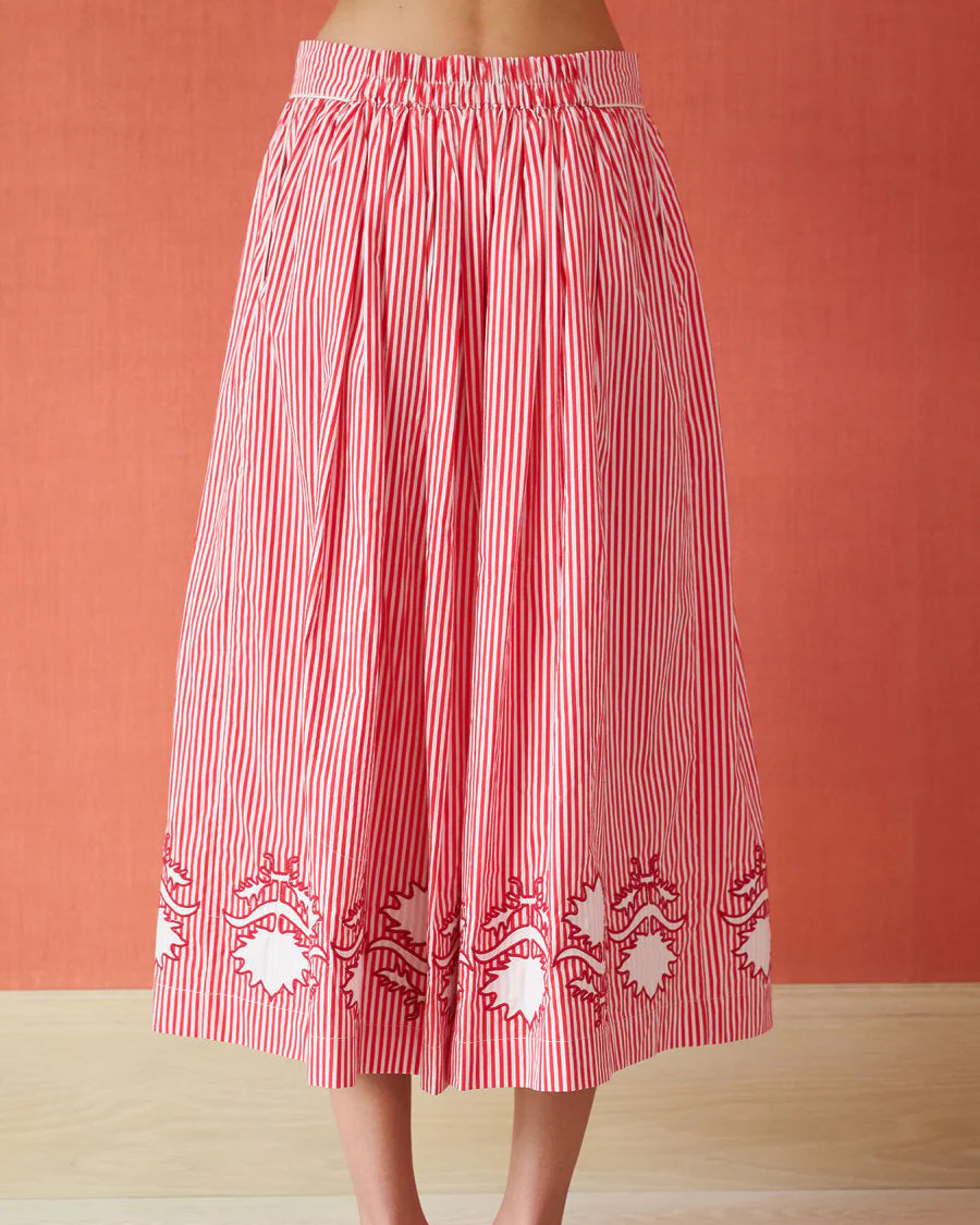 Brooks Ave Colette Midi Skirt in Red Stripe