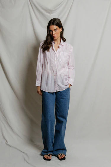 Perfect White Tee Avalon Button Down in Ultraviolet/White Stripe