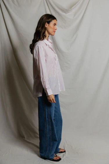 Perfect White Tee Avalon Button Down in Ultraviolet/White Stripe