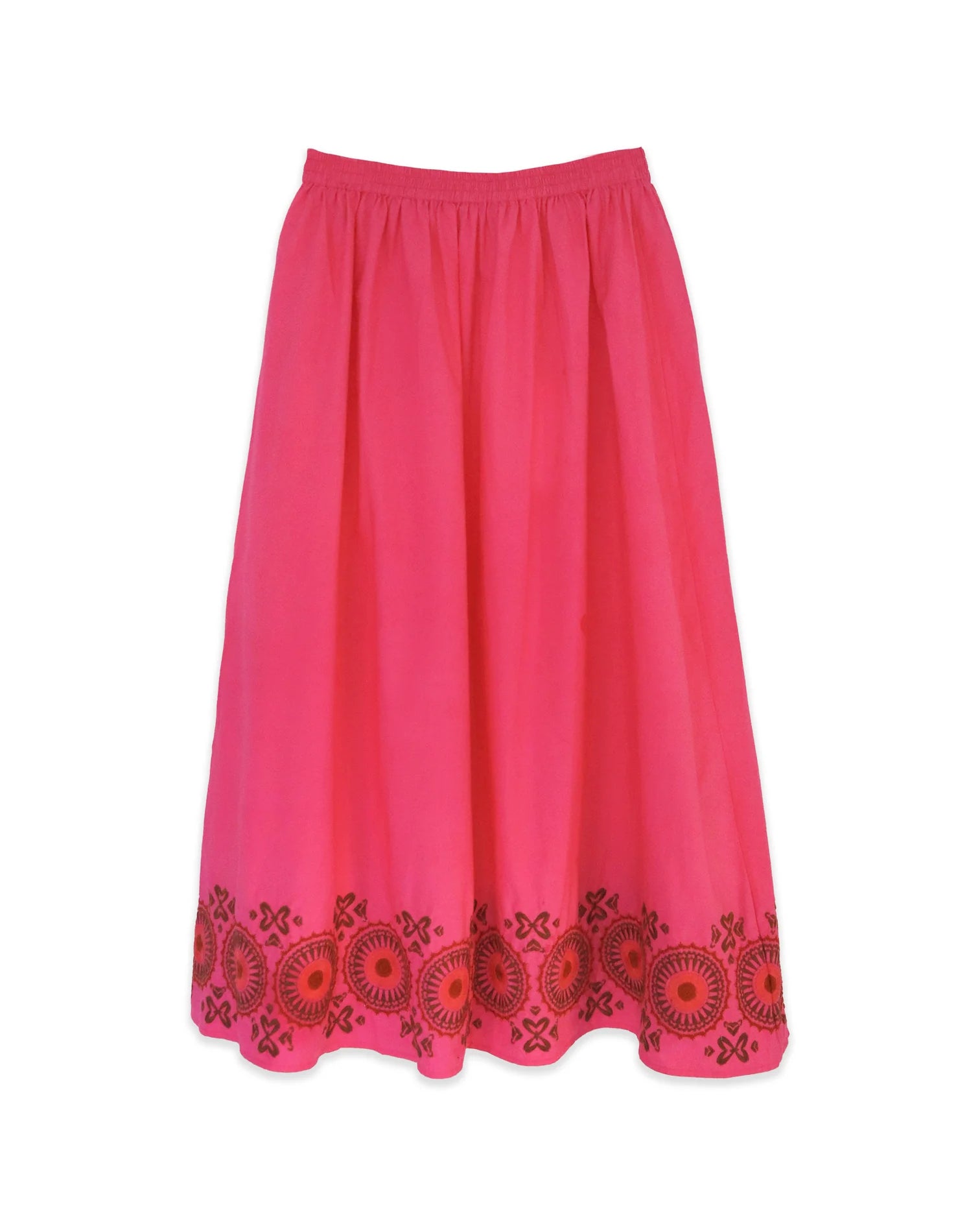 Brooks Avenue Madelyn Midi Skirt in Pink Embroidered
