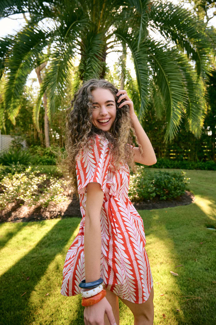 Brooks Avenue Short Sleeve Mini Kaftan in Frond Orange