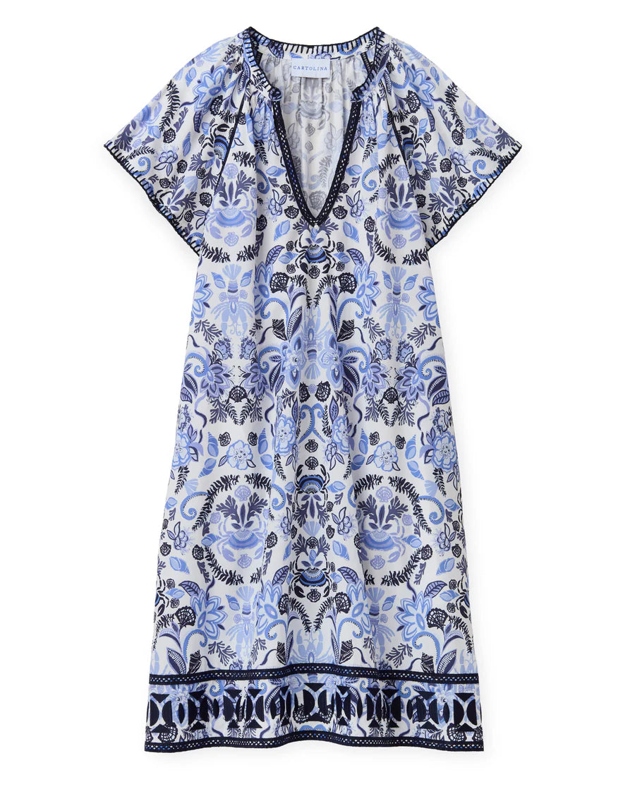 Cartolina Harper Dress in Mariners Bloom Print Blue Mist