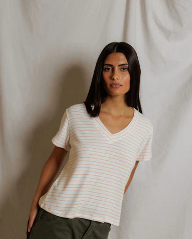 Perfect White Tee Elliot in Clementine Stripe