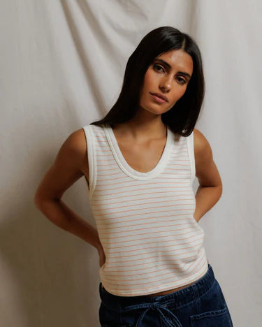 Perfect White Tee Kendra in Clementine Stripe
