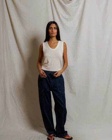 Perfect White Tee Kendra in Clementine Stripe