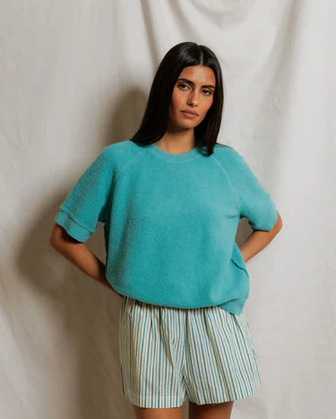 Perfect White Tee Kennedy Short Sleeve Crew in Teal Blue