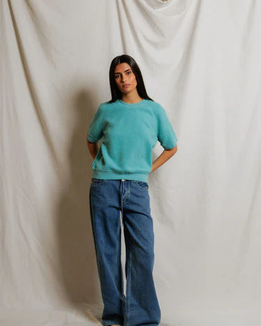 Perfect White Tee Kennedy Short Sleeve Crew in Teal Blue