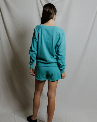 Perfect White Tee Layla French Terry Shorts in Teal Blue