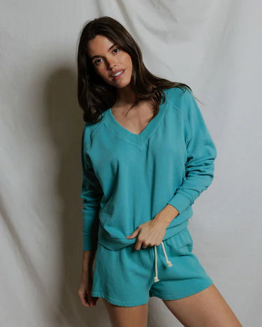 Perfect White Tee Layla French Terry Shorts in Teal Blue