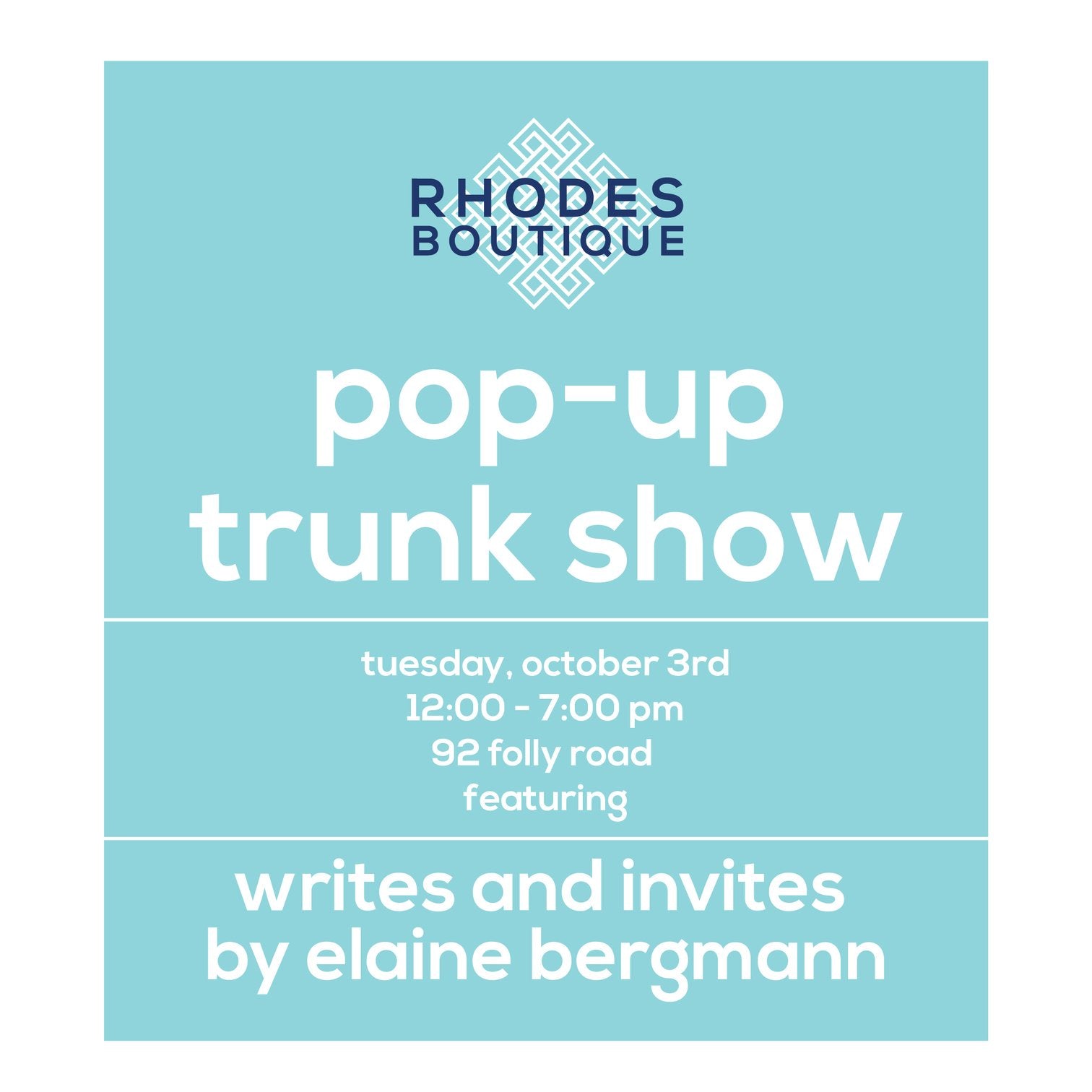 Pop Up Trunk Show with Elaine Bergmann Rhodes Boutique