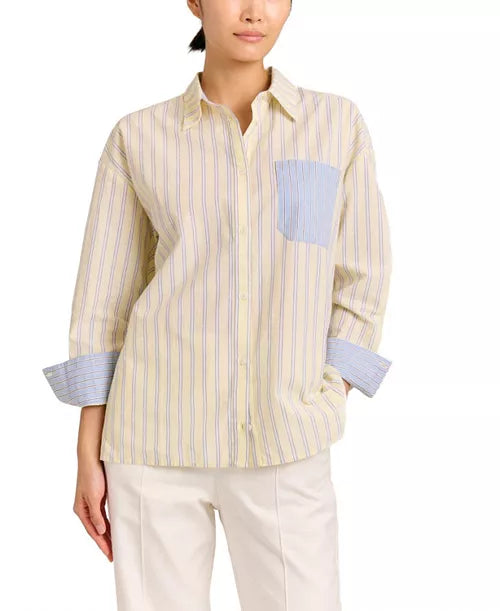 Cartolina Penelope Button Front Shirt in Banana Stripe