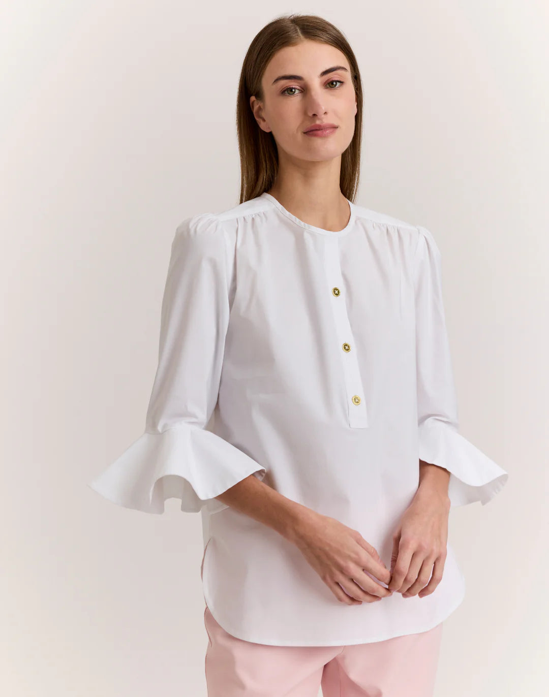 Hinson Wu 3/4 Sleeve Florence Shirt in White
