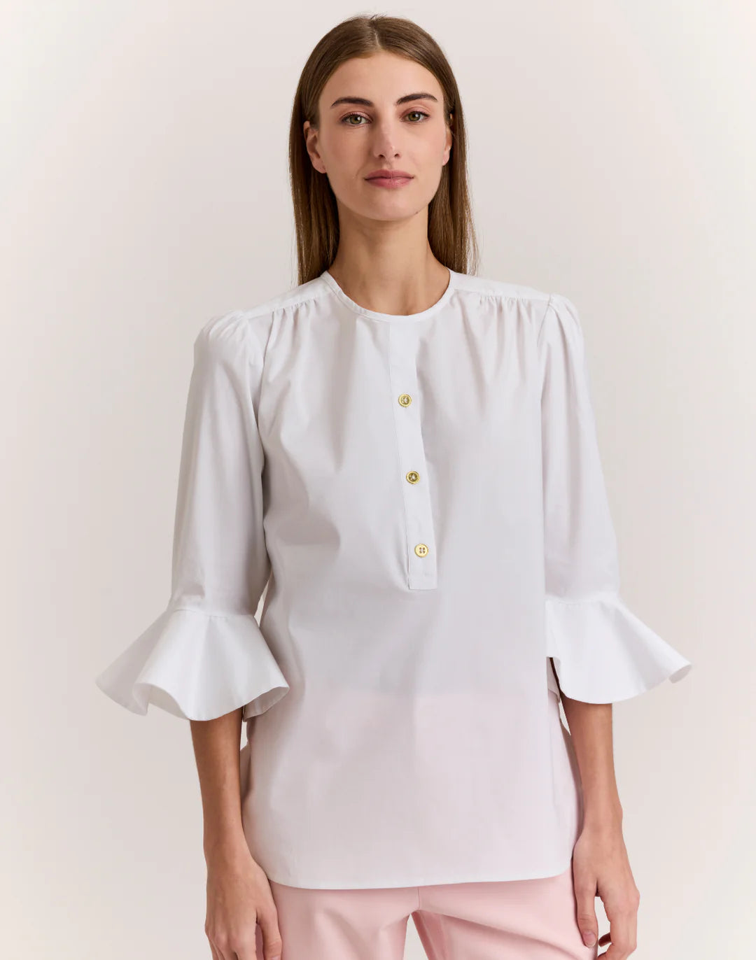 Hinson Wu 3/4 Sleeve Florence Shirt in White